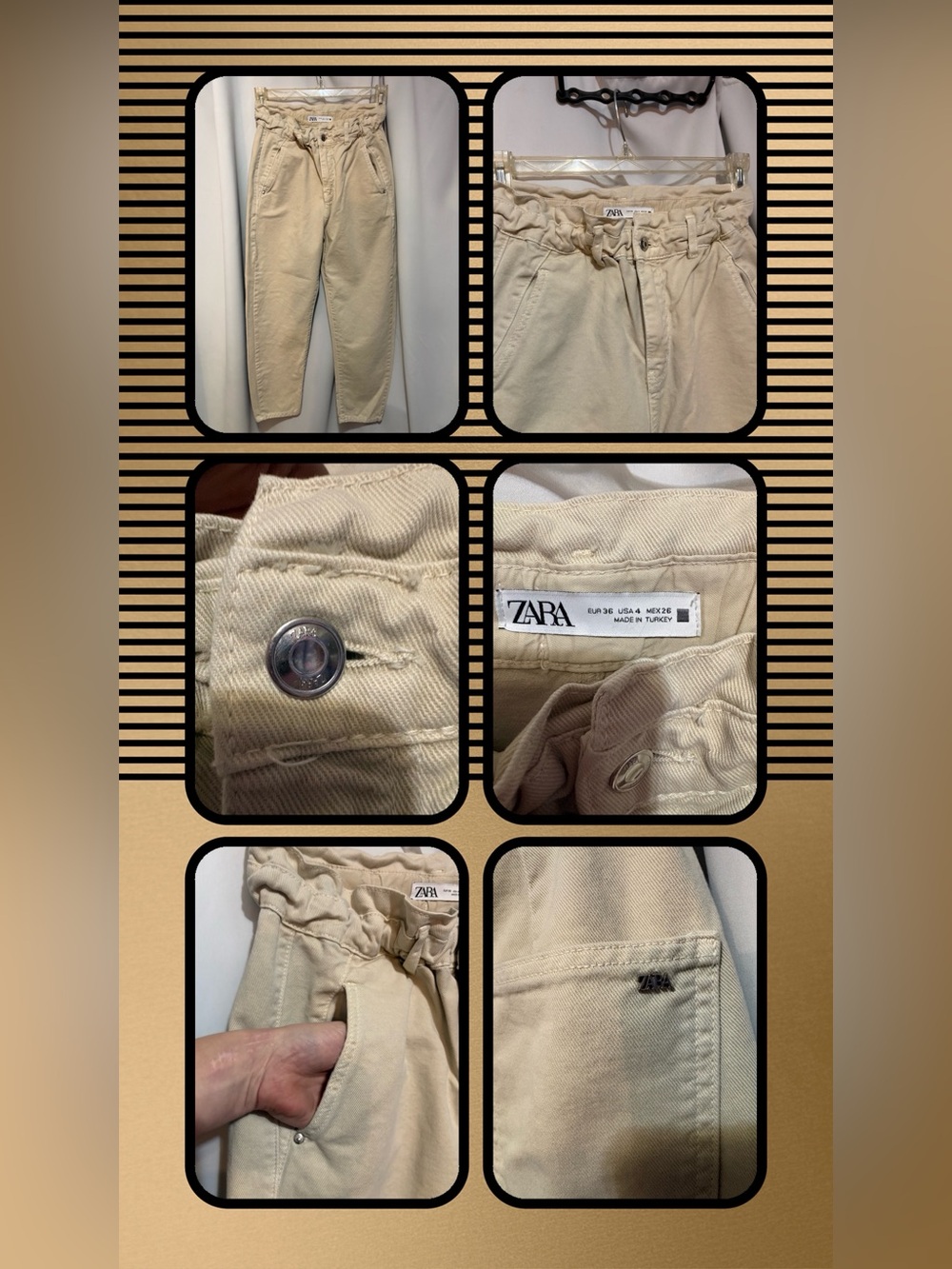 Zara Beige Paperbag Waist Chinos